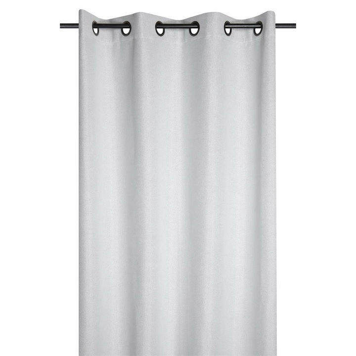 Függöny gyűrűkkel, Szövet, Portland, 260X140 cm, szellős és világos szövet, nappaliba/hálószobába/konyhába/gyerekszobába, félig átlátszó, mosógéppel kompatibilis, vászon/poliészter, ezüst