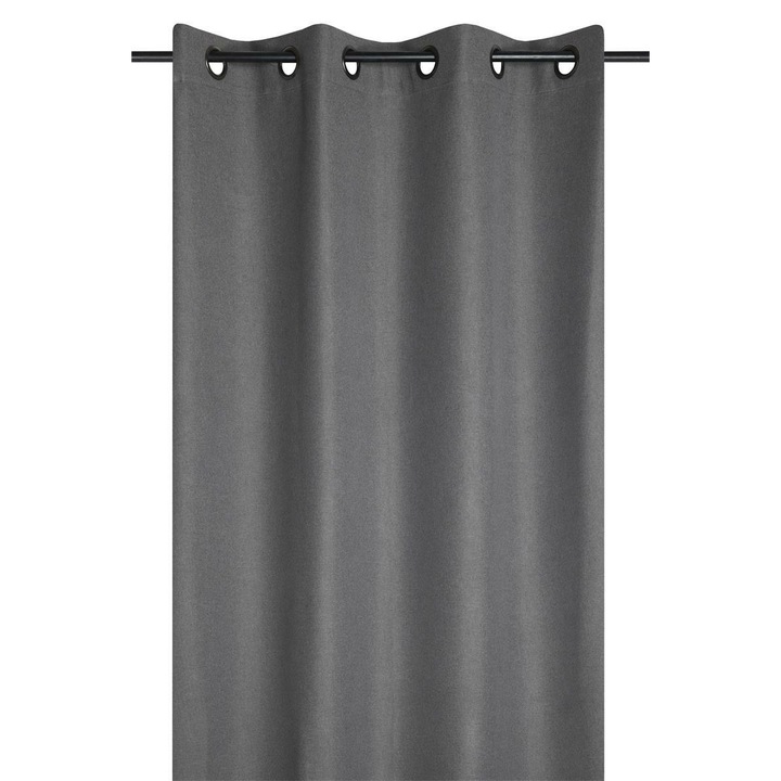 Függöny gyűrűkkel, Szövet, Portland, 260X140 cm, szellős és világos szövet, nappaliba/hálószobába/konyhába/gyerekszobába, félig átlátszó, mosógéppel kompatibilis, R6C814003, vászon/poliészter, szürke
