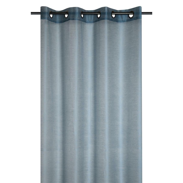 Függöny gyűrűkkel, Szövet, Linfa, 260X140 cm, szellős és világos szövet, nappaliba/hálószobába/konyhába/gyerekszobába, félig átlátszó, mosógéppel kompatibilis, vászon/poliészter, kék