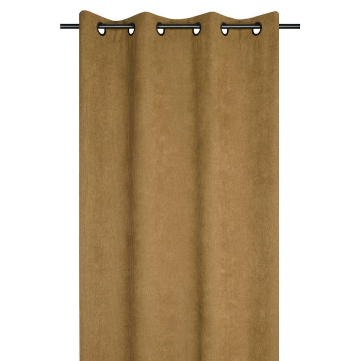 Függöny gyűrűkkel, Stof, Dandy, 260X140 cm, szellős és világos szövet, nappaliba/hálószobába/konyhába/gyerekszobába, félig átlátszó, mosógéppel kompatibilis, vászon/poliészter, bézs