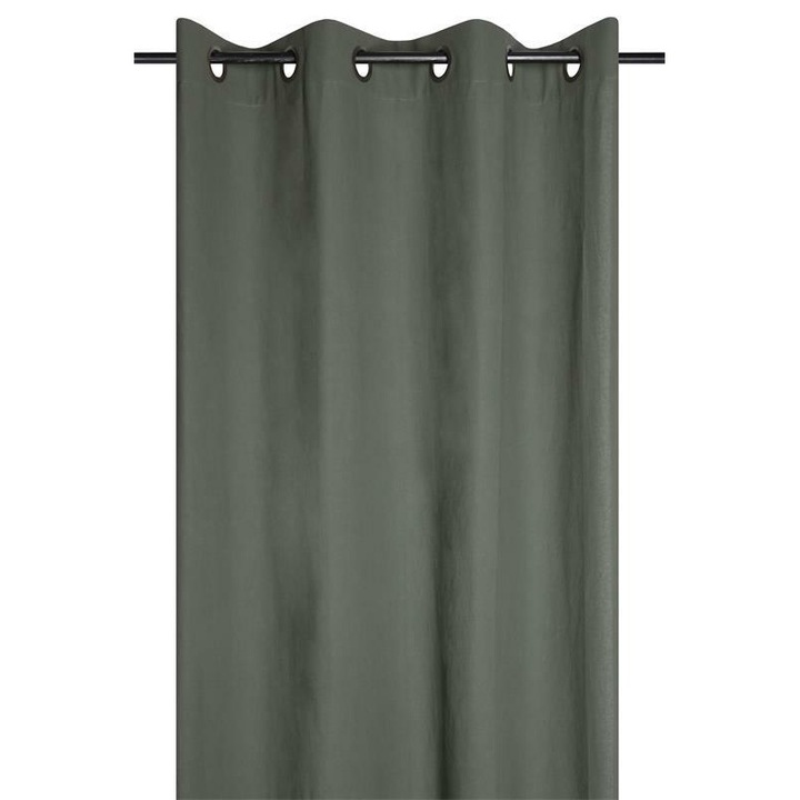 Perdea Cu Inele, Stof, Duo, 240X135 Cm, Tesatura Aerisita Si Usoara, Pentru Camera De Zi/Dormitor/ Bucatarie/Camera Copiilor, Semitransparenta, Compatibil Masina Spalat Rufe, Panza/Bumbac, Verde