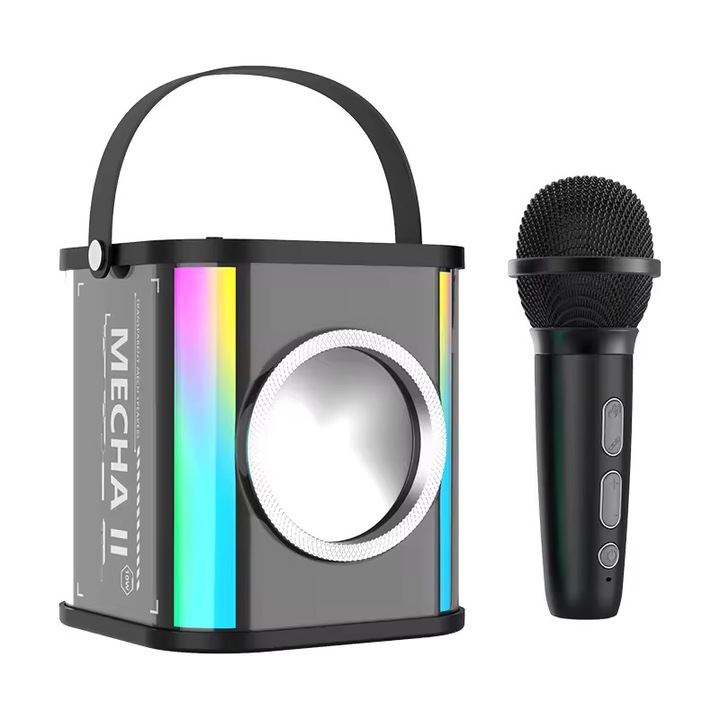 Boxa Portabila Bluetooth Cu 2 Microfoane Wireless, Pentru Copii, Statie Karaoke, Pentru Petreceri, Lumini RGB, 4 Efecte Vocale, Type-C, Aux