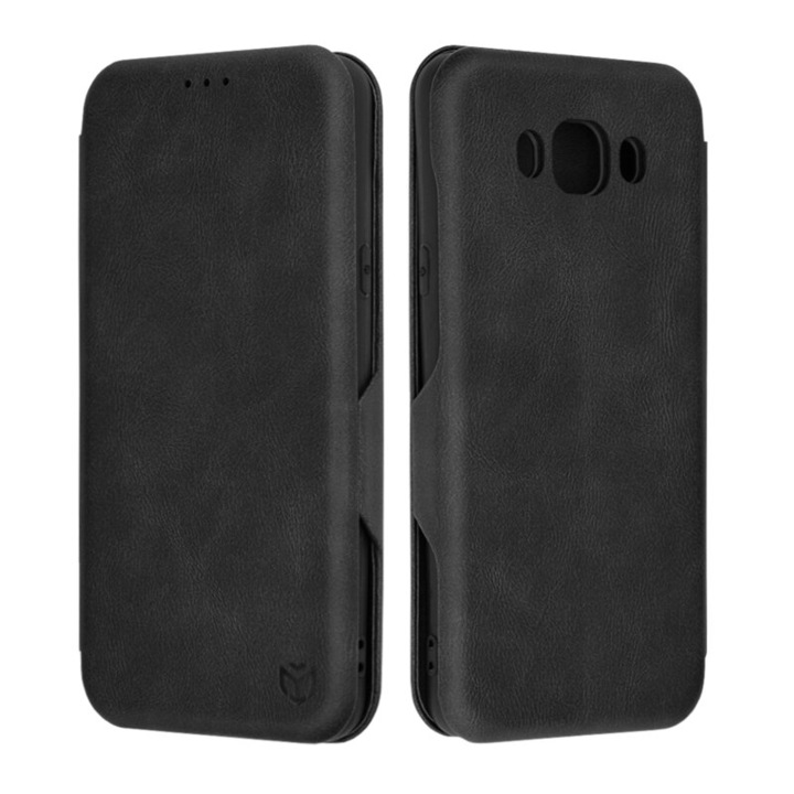 Husa de protectie flip cover compatibila cu Samsung Galaxy J7 2016, Safe Wallet Plus, piele ecologica, Negru