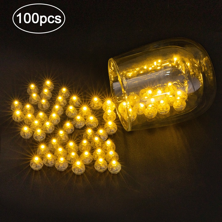Set 100 lumini LED pentru baloane ASDIIT®, pentru petreceri, aniversari, nunta, Craciun, Halloween, alimentare cu baterii, alb cald