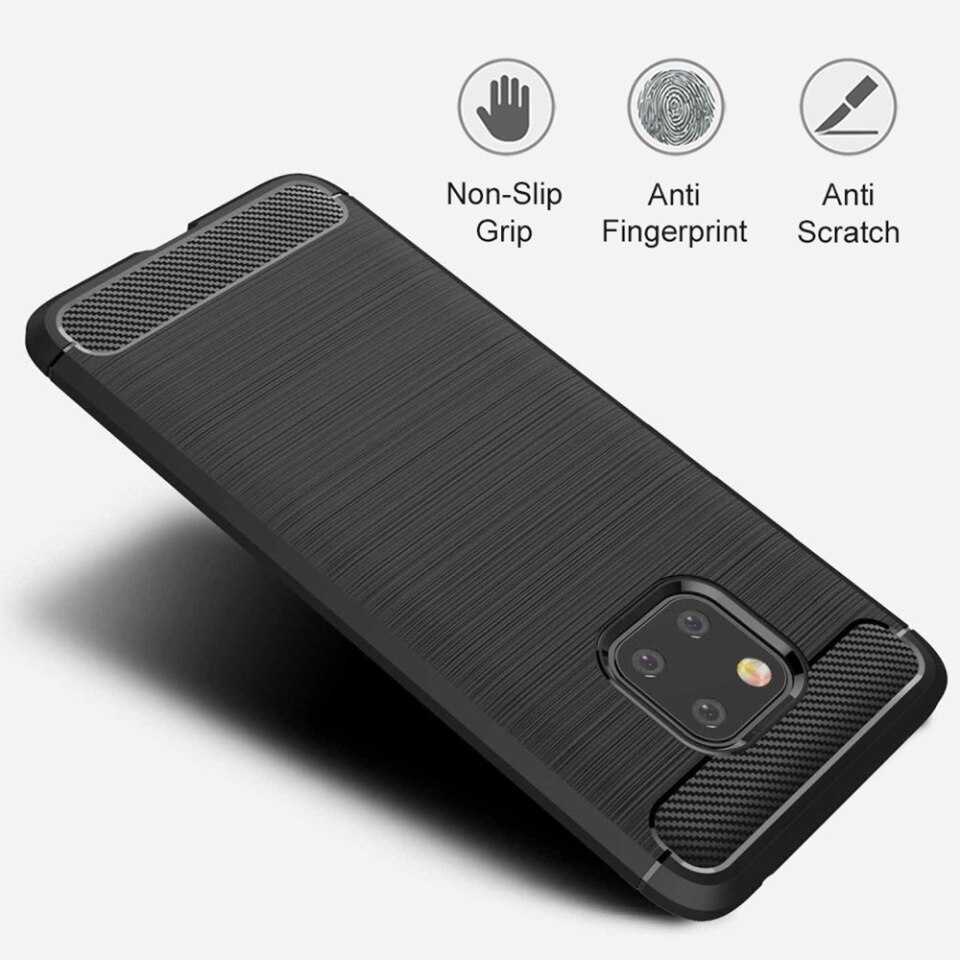 Husa pentru Huawei Mate 20 Pro, SKYDDAR INNOVATION, Carbon Silicone, din Silicon Slim, cu textura Fibra Carbon, set cu sticker, Negru