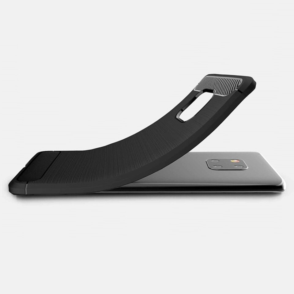 Husa pentru Huawei Mate 20 Pro, SKYDDAR INNOVATION, Carbon Silicone, din Silicon Slim, cu textura Fibra Carbon, set cu sticker, Negru