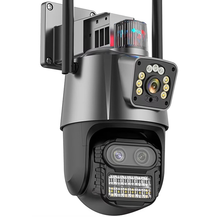 Камера за наблюдение P11 Pro WIFI GBV LOGIC, двойна, 9 MP, външна/вътрешна, 8X увеличение, въртяща се, сензор за движение, приложение, водоустойчивост, инфрачервена, човешка детекция, слот за карта, нощно виждане