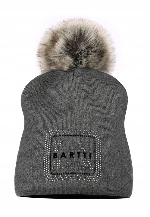 Caciula beanie dama LaBartti, roz gri, material acril, dimensiune universala, cu pompon