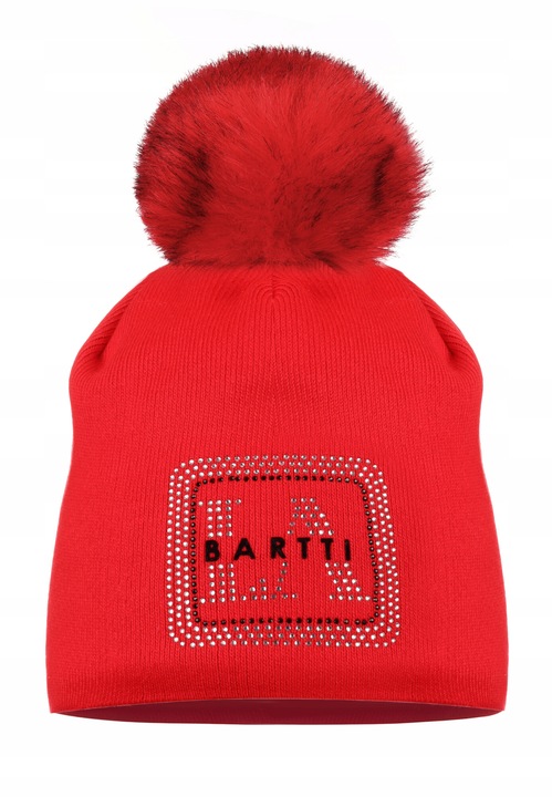 Caciula beanie dama LaBartti, rosu, cu pompon, material acrilic, dimensiune universala