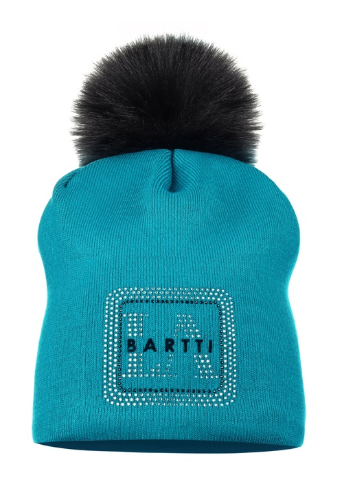 Caciula beanie dama LaBartti, turcoaz, material moale, cu pompon, dimensiune universala