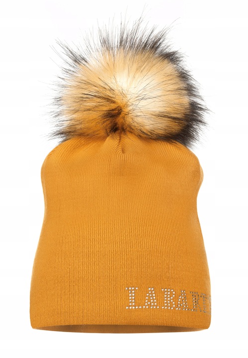 Caciula dama beanie cu pompon, LaBartti, colectia toamna/iarna, 100% acril, universala, culoare miere