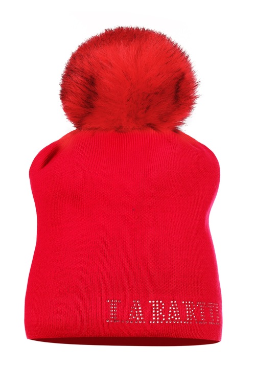 Caciula dama beanie cu pompon, LaBartti, rosu, material acrilic, dimensiune universala