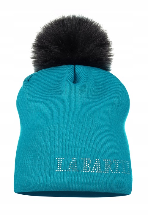 Caciula dama beanie cu pompon, LaBartti, turcoaz, universal, 100% acril, 100% polar