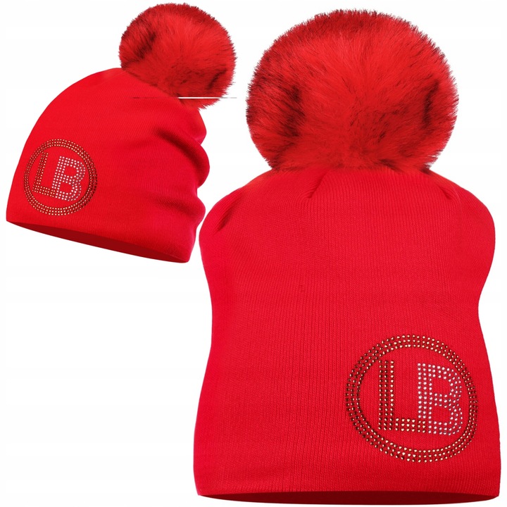 Caciula dama Labartti, cu pompon, rosie, material acrilic, dimensiune universala