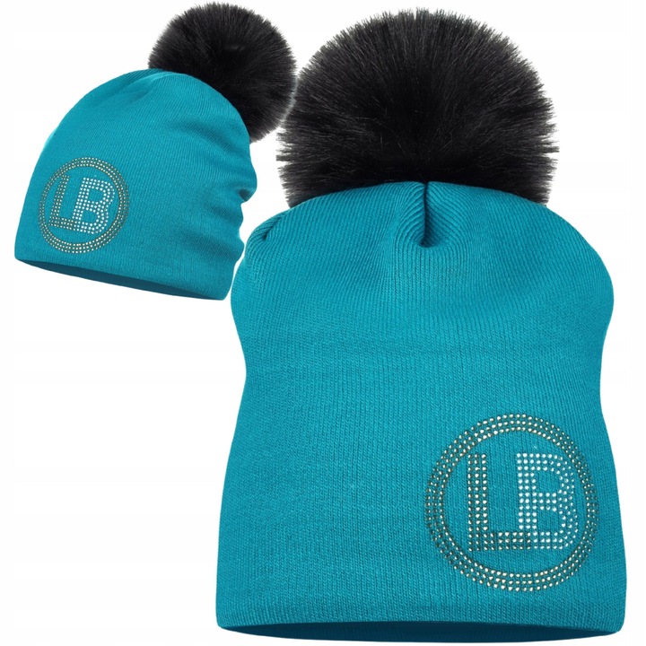 Caciula dama Labartti, cu pompon, turcoaz, material acrilic, dimensiune universala