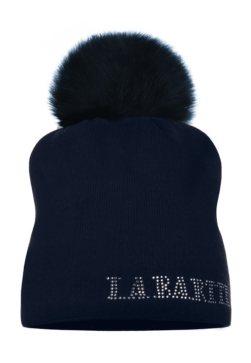 Caciula dama beanie cu pompon, LaBartti, universala, material acril, polar, albastra