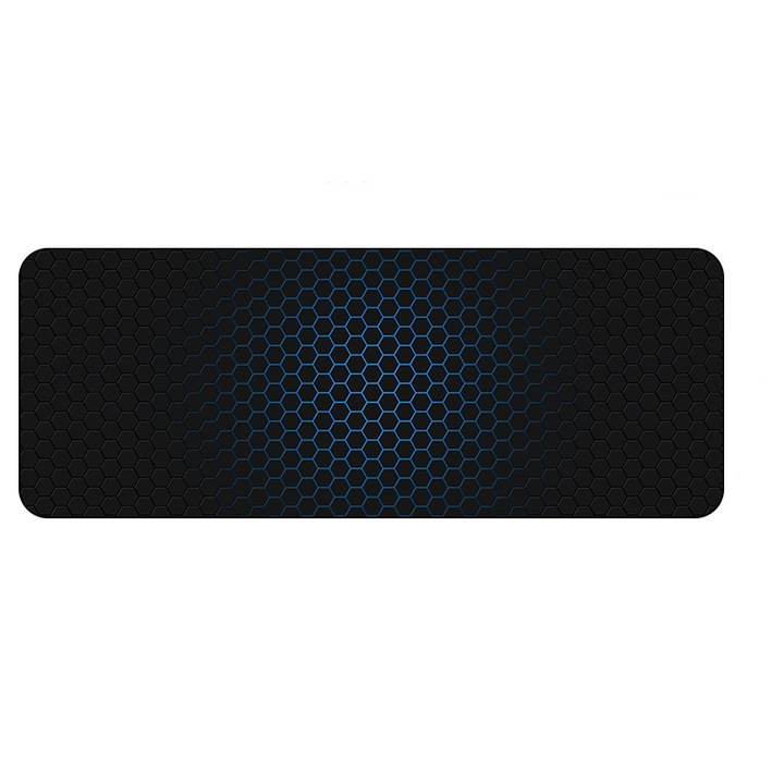 Mousepad mare, model geometric hexagonal, non-alunecare, dimensiuni 800x300x1.5mm, albastru si negru