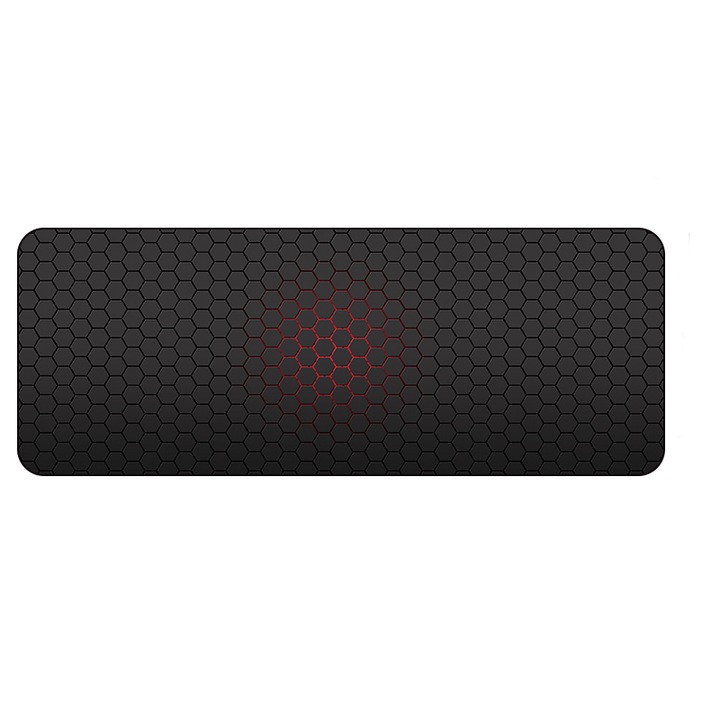 Mousepad mare, model geometric hexagonal, rosu si negru, 800x300x1.5mm, anti-alunecare, rezistent la uzura