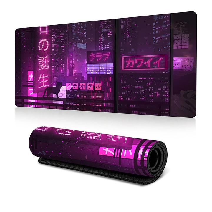 Mousepad, Cyberpunk Urban Street, Cauciuc, 800x300x1.5mm, antiderapant, Multicolor
