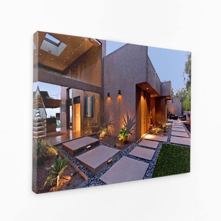 Комплект от три разпечатки върху платно - Светеща къща с растения и стъпала - 150x100 cm