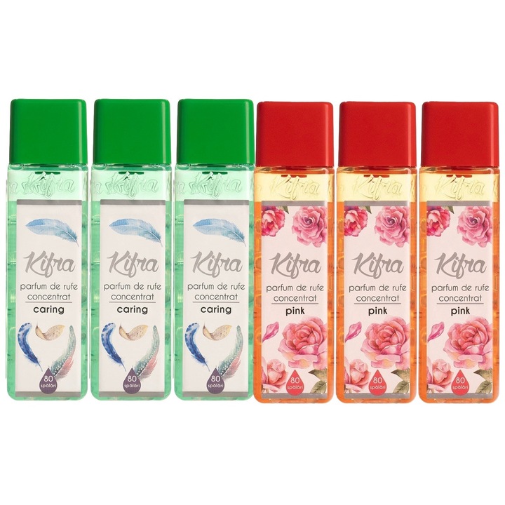 Kifra Mosóparfüm válogatás készlet, 6 db, 3 x Caring 200 ml 80 mosás, 3 x Magnolia 200 ml 80 mosás, gyors és hatékony, bőrgyógyászatilag tesztelt, hosszan tartó frissesség, eltünteti a kellemetlen szagokat, mélytisztító hatású, kellemes illatú