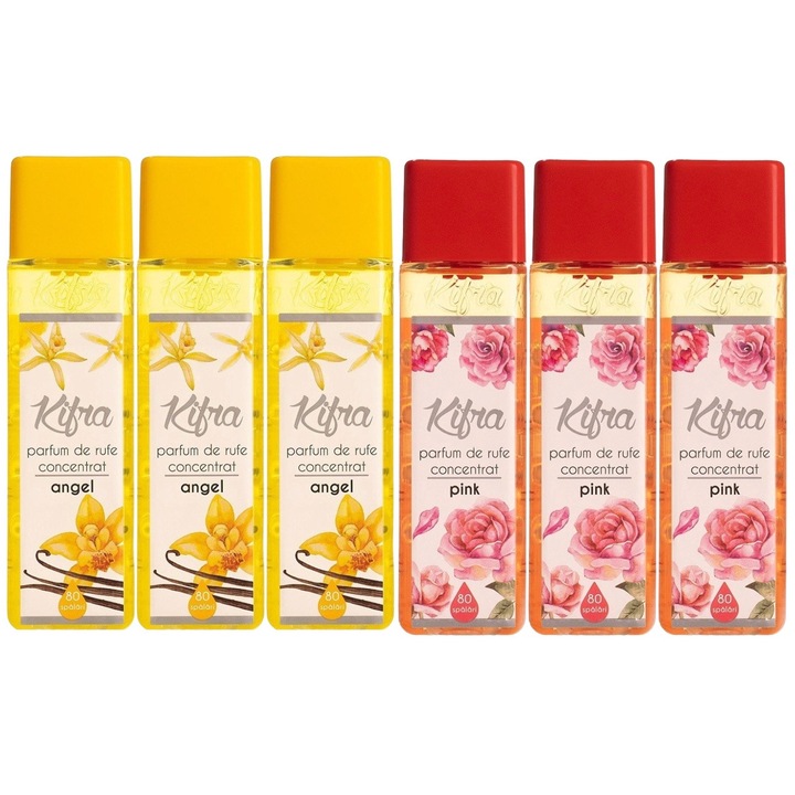 Kifra Mosóparfüm válogatás készlet, 6 db, 3 x Angel 200 ml 80 mosás, 3 x Magnolia 200 ml 80 mosás, gyors és hatékony, bőrgyógyászatilag tesztelt, hosszan tartó frissesség, eltünteti a kellemetlen szagokat, mélytisztító hatású, kellemes illatú