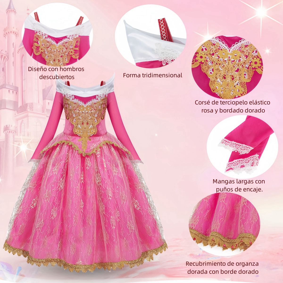 Printesa Rzo Costum Elsa Aurora fetite, rochie printesa roz eleganta cu bagheta ...