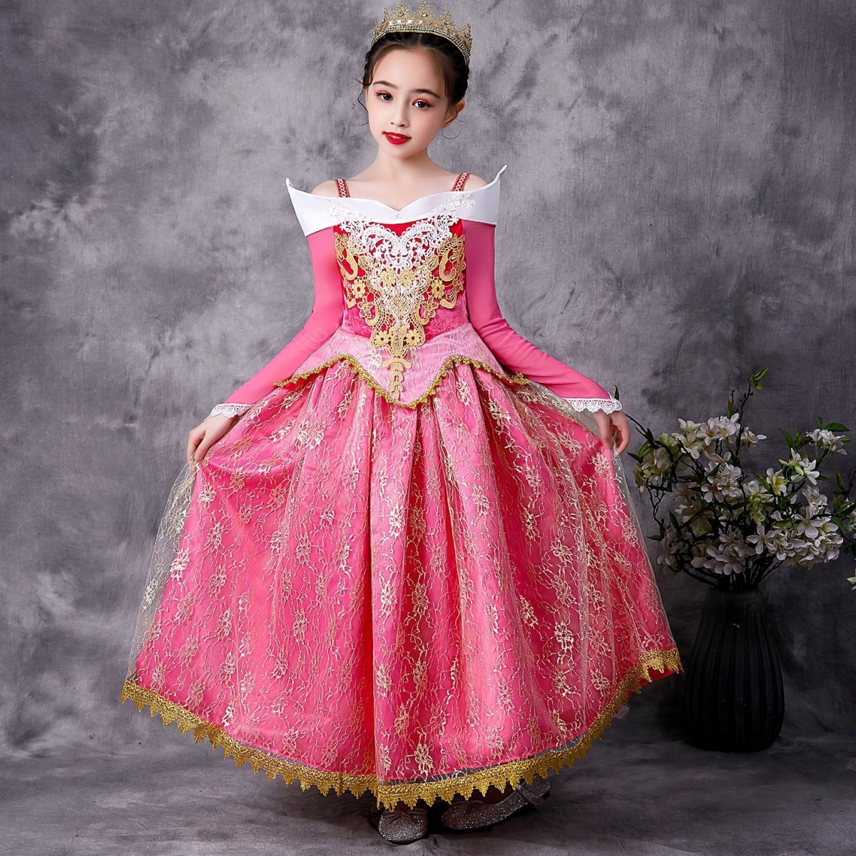 Costum Elsa Aurora fetite, rochie printesa roz eleganta cu bagheta ...