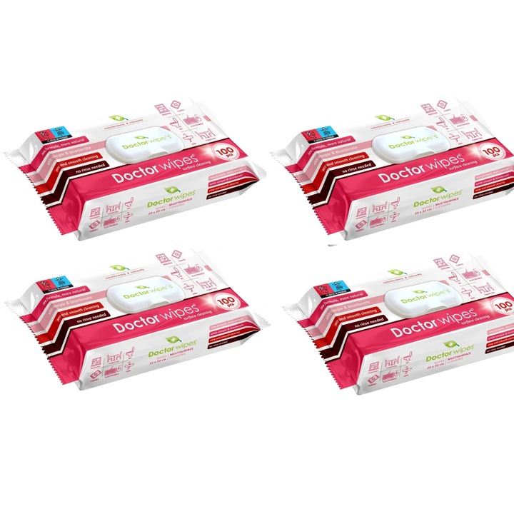 Servetele umede Doctor Wipe's multisuprafete cu bicarbonat si otet, 4 pachete x 100, 400 buc