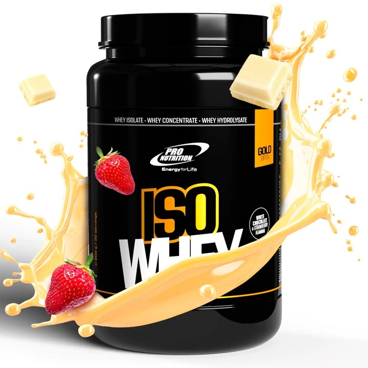 Iso Whey Gold Edition, Capsuni si ciocolata alba, 900g