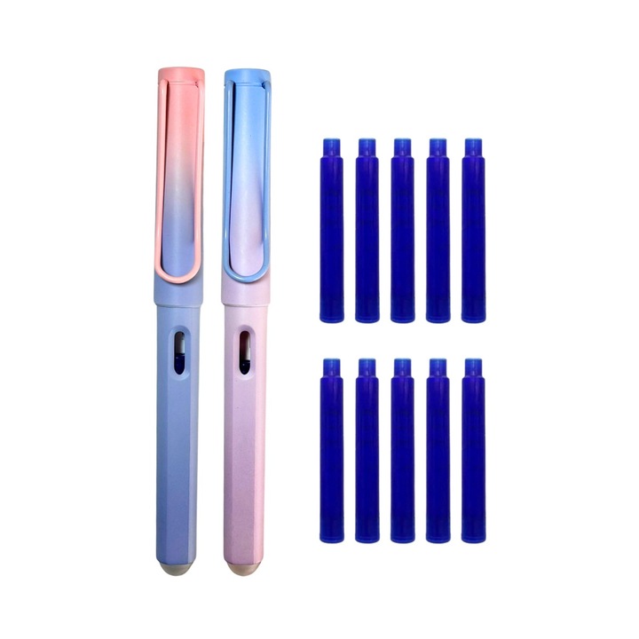 Set stilouri cu cerneala termosensibila + Rezerve, Roz/Mov