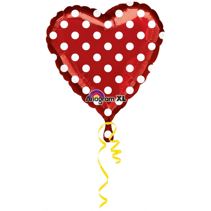 Balon in forma de inima rosie cu buline albe - Polka Dots - folie metalizata