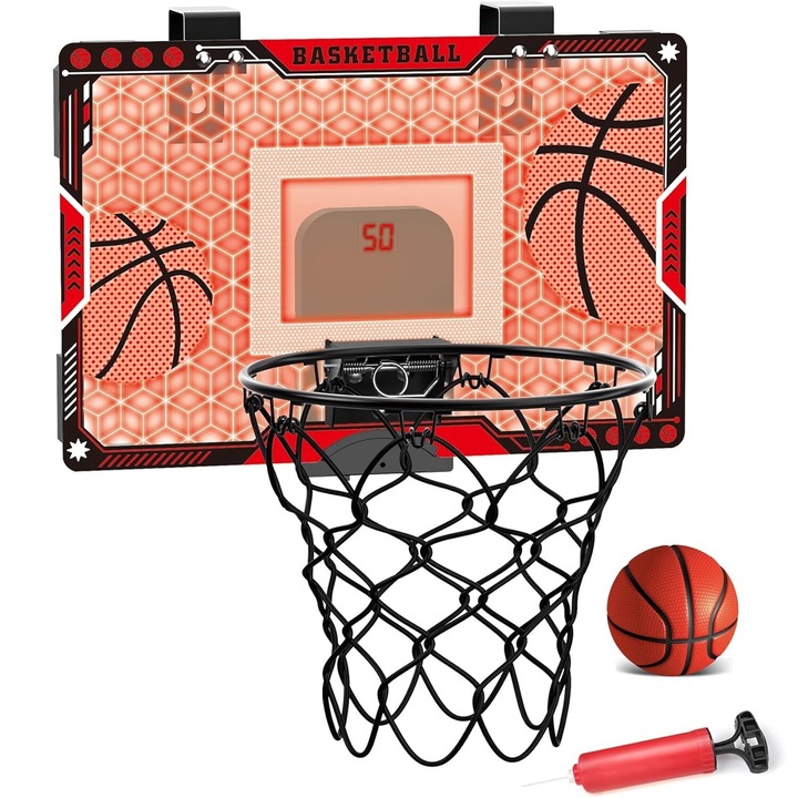 Kosárpalánk játék, eredményjelző elektronikus kijelzővel, 2 játékmód, labda és pumpa mellékelve, rózsaszín