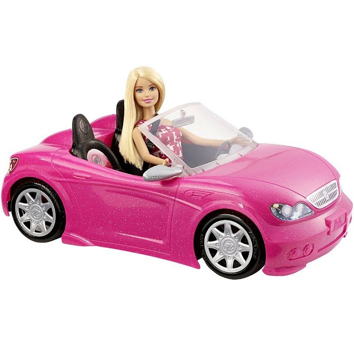 Барби комплект, Mattel, розов, с кола, 2 места, реалистични детайли