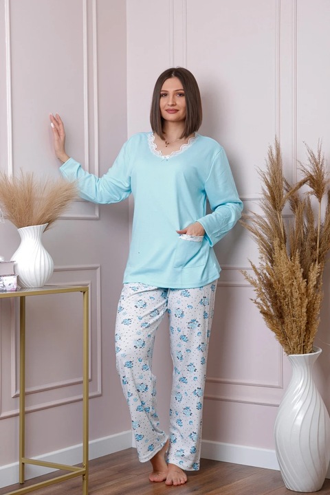 Pijama plus size, Alb/Albastru deschis