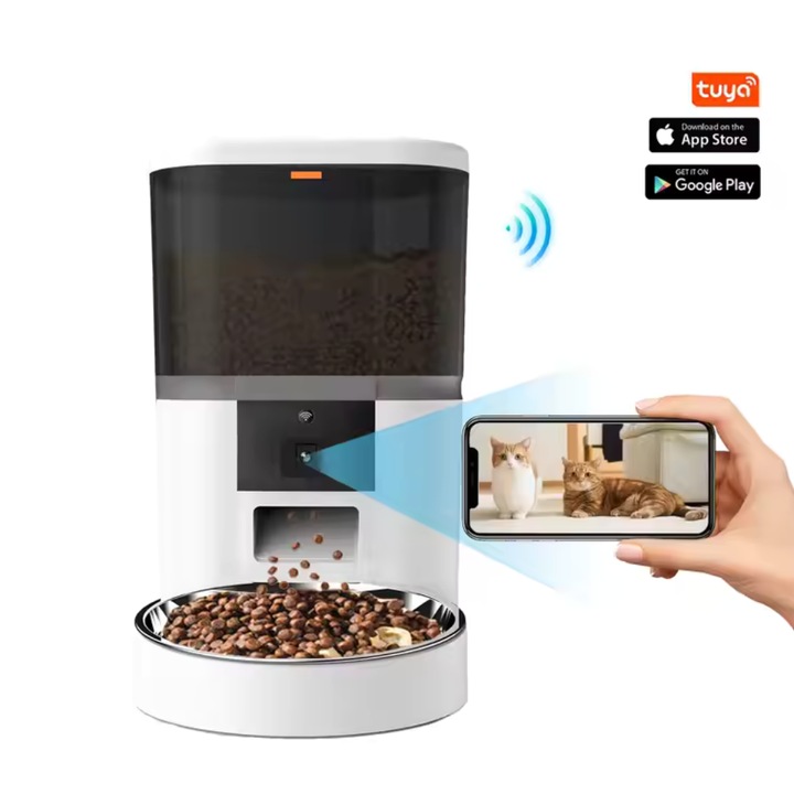 Hranitor Automat Pentru Caini si Pisici, ValpaSmart, WIFI, Camera Video, Aplicatie Mobila, Programabil, Sursa Alimentare Dubla, Bol Inox,6L