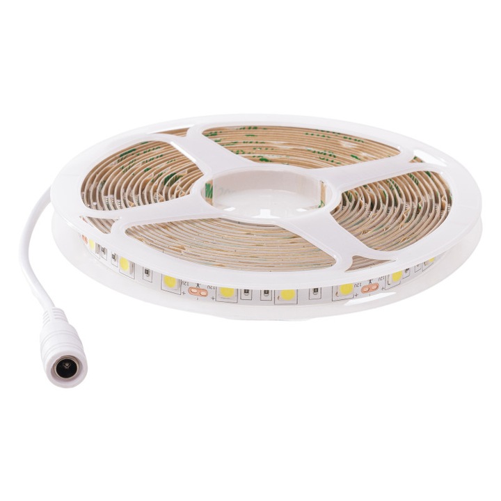 Banda LED SMD 5050, 3m, 12V, 60 leduri/m, 14.3W/m, latime 10mm, alb cald, IP20