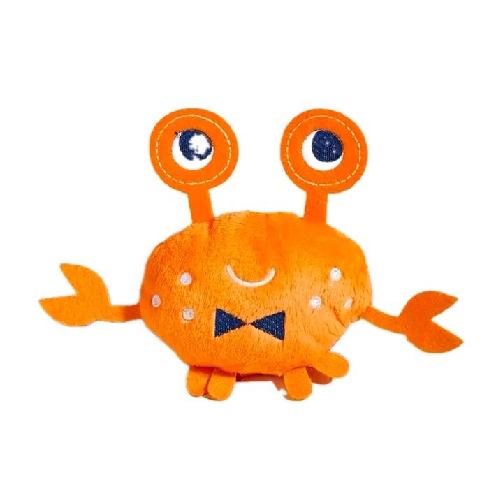 Плюшена играчка, форма на рак, бродирани детайли, дължина около 13 см, цвят оранжев