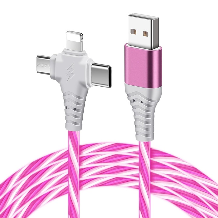 Cablu de date, 3in1, 2m, 20W, Roz
