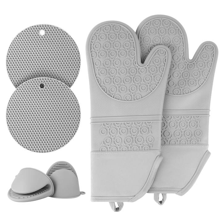 Sütőkesztyű és edénytartó készlet, LYCENXI, 6 db, vízálló, szürke
