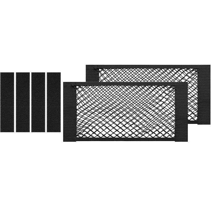 Set 2 Organizator portbagaj versatil, Rqiurpn, cu scai si 4 benzi autoadezive cu velcro pentru auto si uz casnic, 25x60cm, pentru auto si uz casnic, Negru