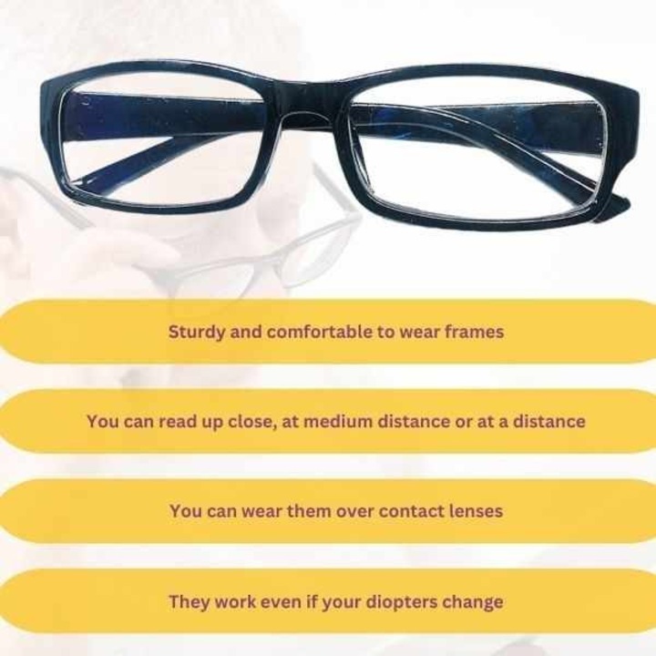 Ochelari pentru Citit One4ALL cu Dioptrii Auto-Ajustabile de la +0.5 la +2.50, Negru si 1 Clema din Microfibra pentru Curatarea Lentilelor, Albastru