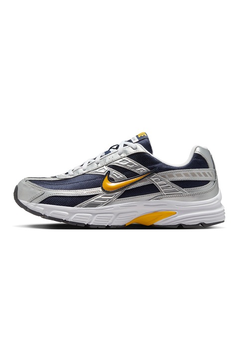 Nike, Pantofi sport low-cut cu garnituri din piele, Gri deschis/Bleumarin
