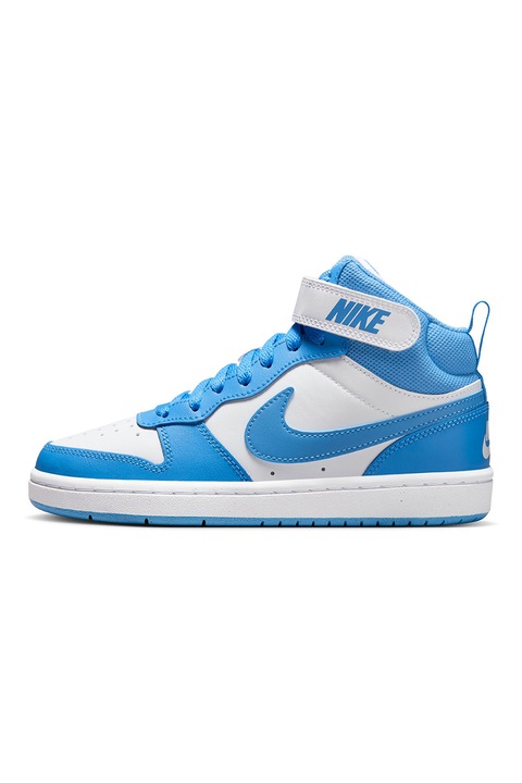 Nike, Pantofi sport mid-high cu insertii de piele Court Borough, Alb/Albastru