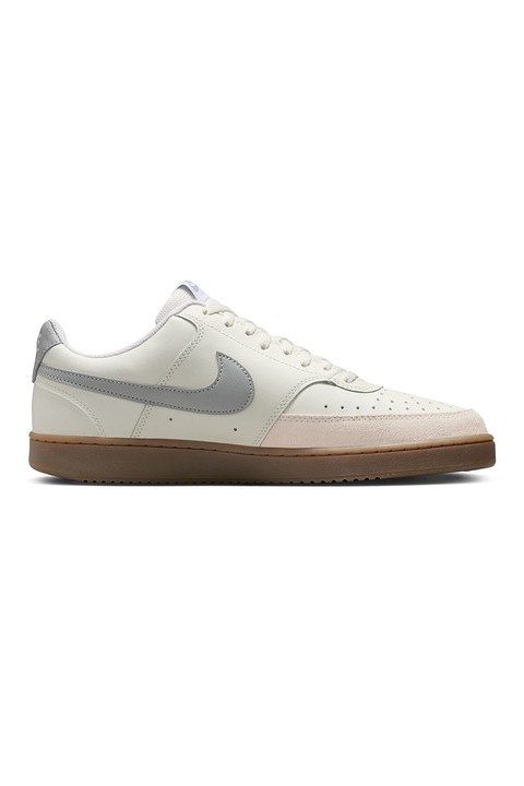 Nike, Pantofi sport din piele cu captuseala din piele ecologica Court Vision Low, Gri deschis/Crem