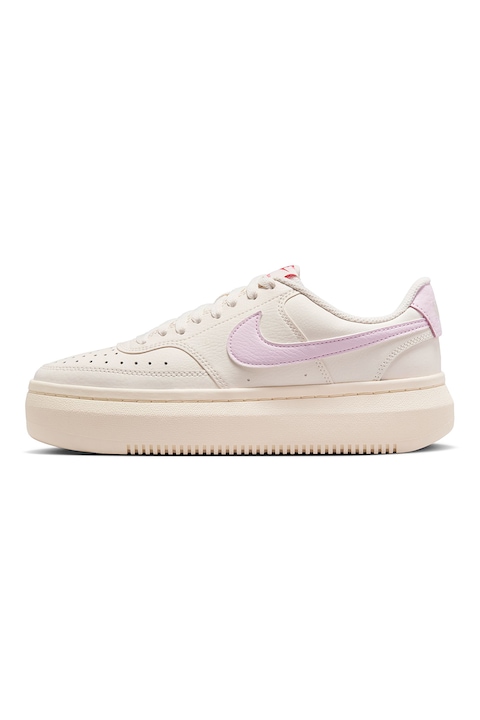Nike, Pantofi sport din piele si piele ecologica cu talpa flatform Court Vision, Lila, Crem, 7