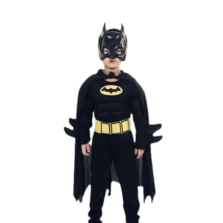 Batman gyerek jelmez maszkkal és övvel, 140 cm, 7-8 év