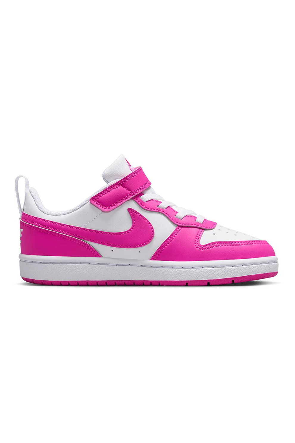 Nike, Pantofi sport din piele ecologica cu velcro Court Borough, Alb, Fucsia, 28 EU