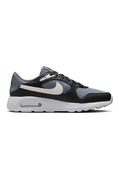 Nike, Air Max sneaker bőrrészletekkel, Fekete, Sötétszürke, 9