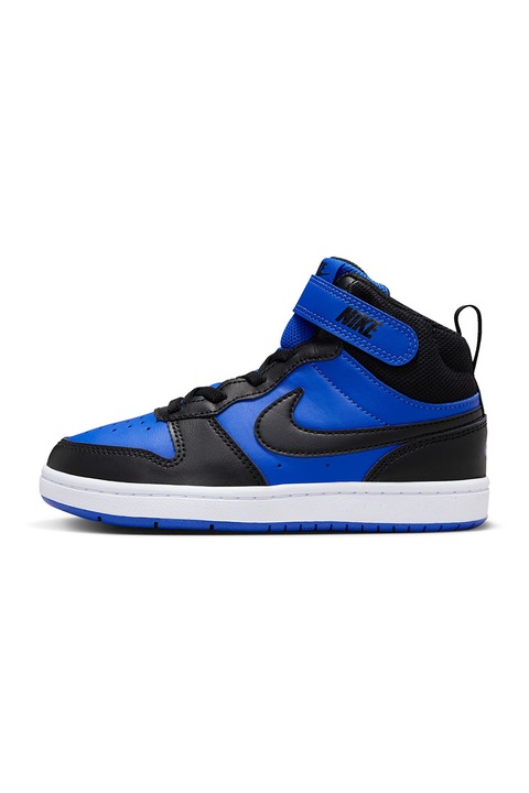 Nike, Pantofi sport Court Borough 2 mid-high cu insertii din piele, Negru/Albastru royal